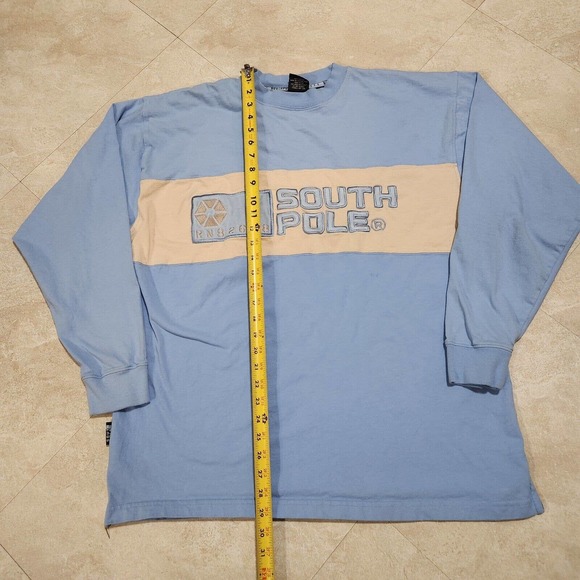 VTG South Pole Mens XL Embroidered Spellout Blue Long Sleeve T Shirt Streetwear - Picture 8 of 12